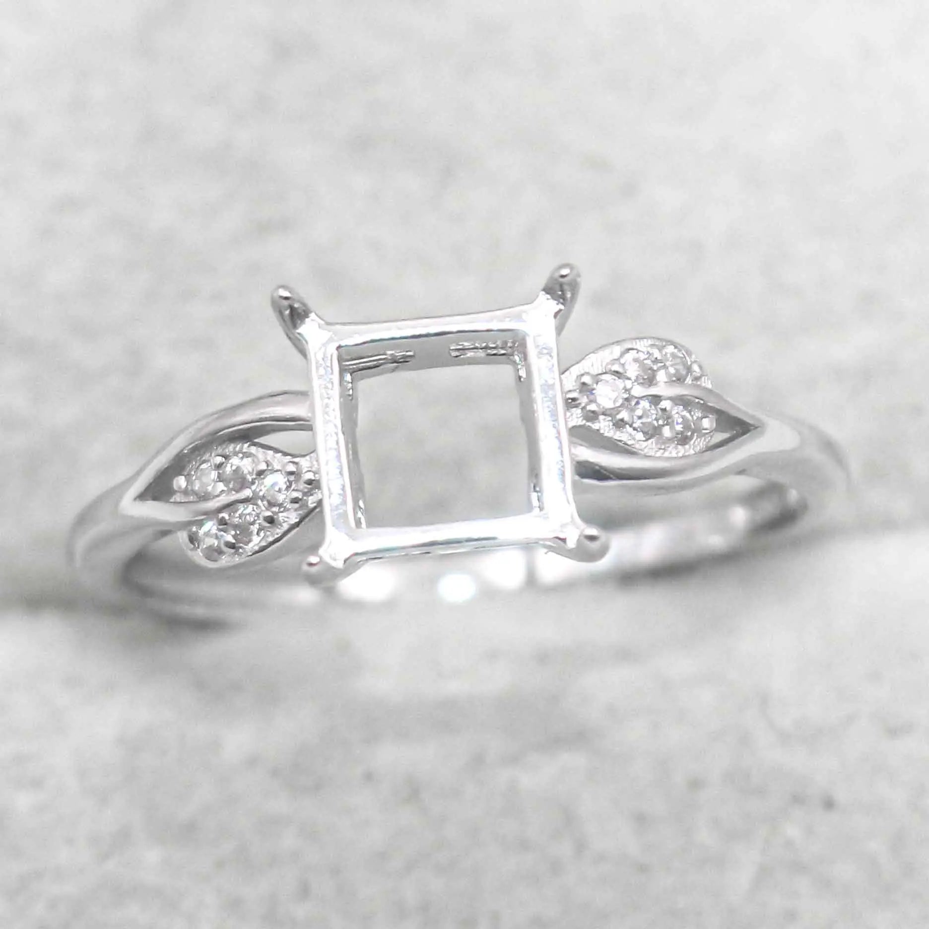 Sterling Silver 6*6mm Semi Mount Ring Square Shape Empty Frame Blank Claws Setting S925 Base Without Center Stone for Inlay DIY