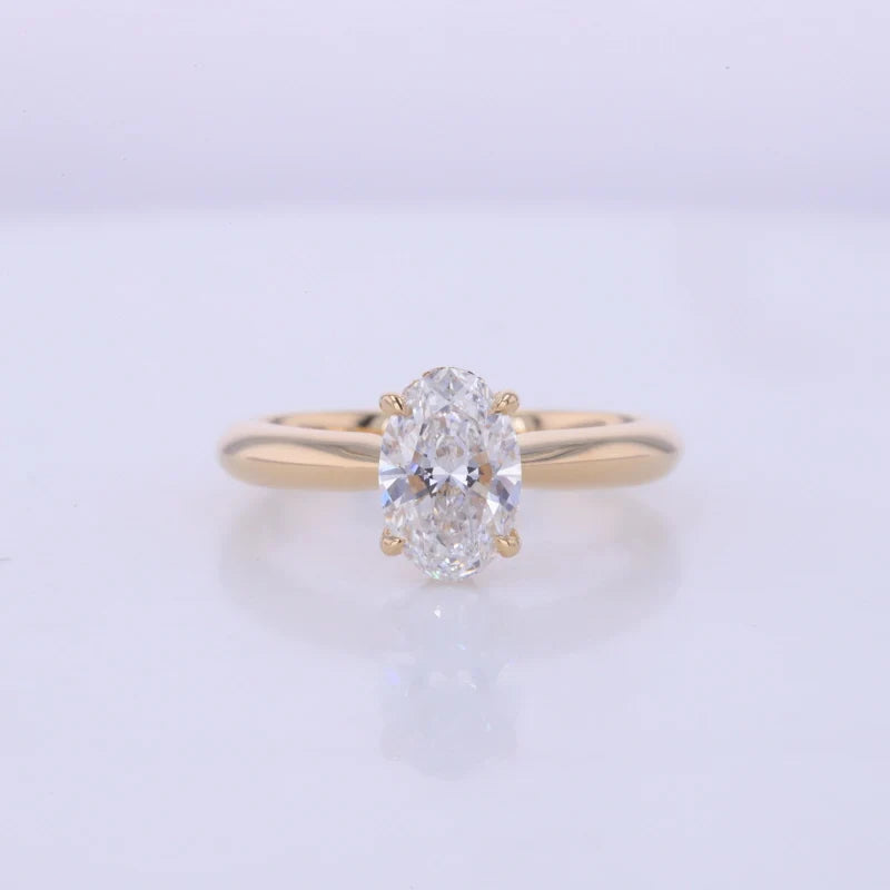 Starsgem 18K Gold D VVS2 Lab Diamond Ring Hidden Halo Oval Shape Lab Grwon Diamond Yellow Gold Ring