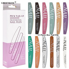 12 Pieces Box Professional Nail File 100/180 Grit Sanding Polishing Strip Sponge Rubbing Repair Type Half Moon Nail File