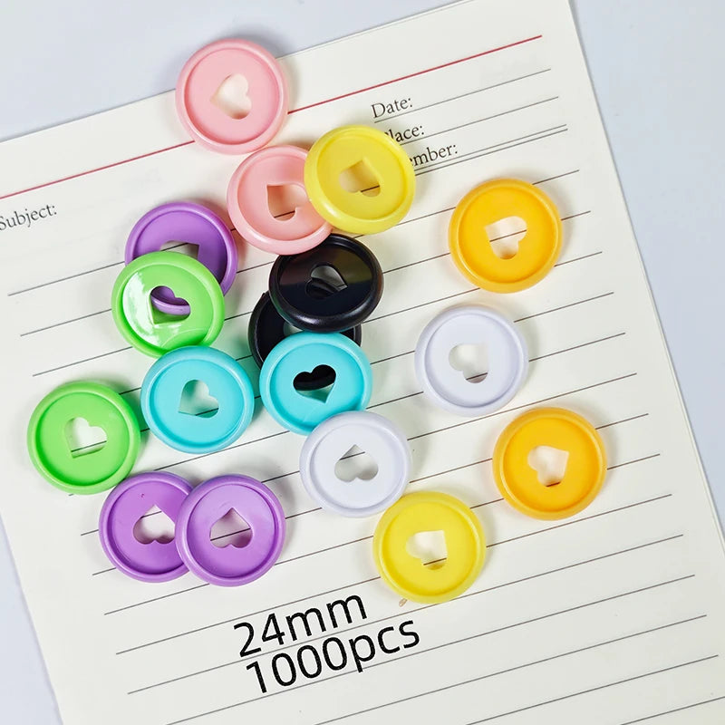 RINGNOTE 24mm 1000pcs/bag Heart-Shape Macaron Color Disc Binding Planner Expansion Rings for 80 Sheets Inner Pages Gift