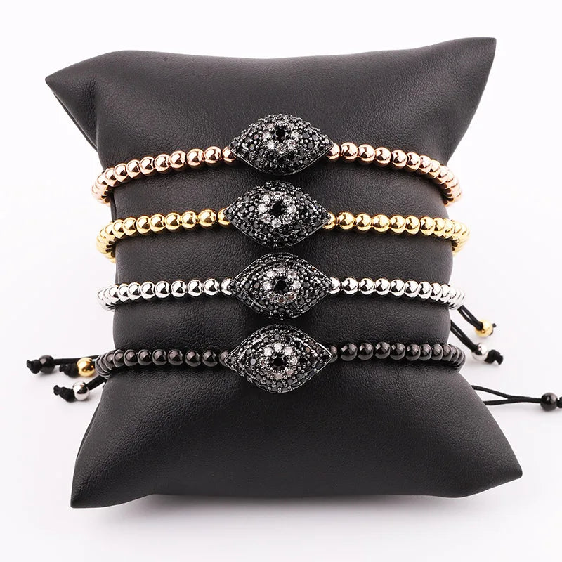 Stainless Steel Beads CZ Fat Eye Charm Bracelet Anil Arjandas Macrame Bracelet Men Women