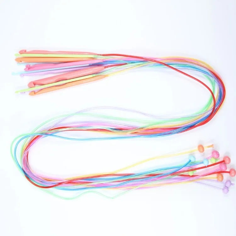 Wholesale 120cm Plastic ABS Afghan Tunisian Circular Crochet Knitting Needles Hooks Set With Colorful Cable