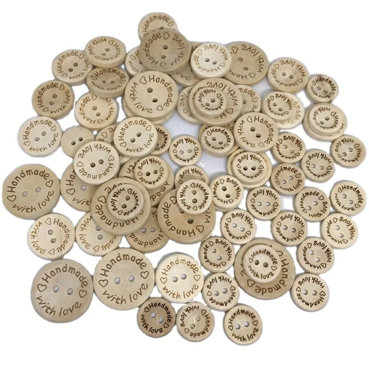 Factory Sale Round 15mm 20mm 25mm 2-Hole Custom Flatback Wood Buttons for DIY Sewing Craft