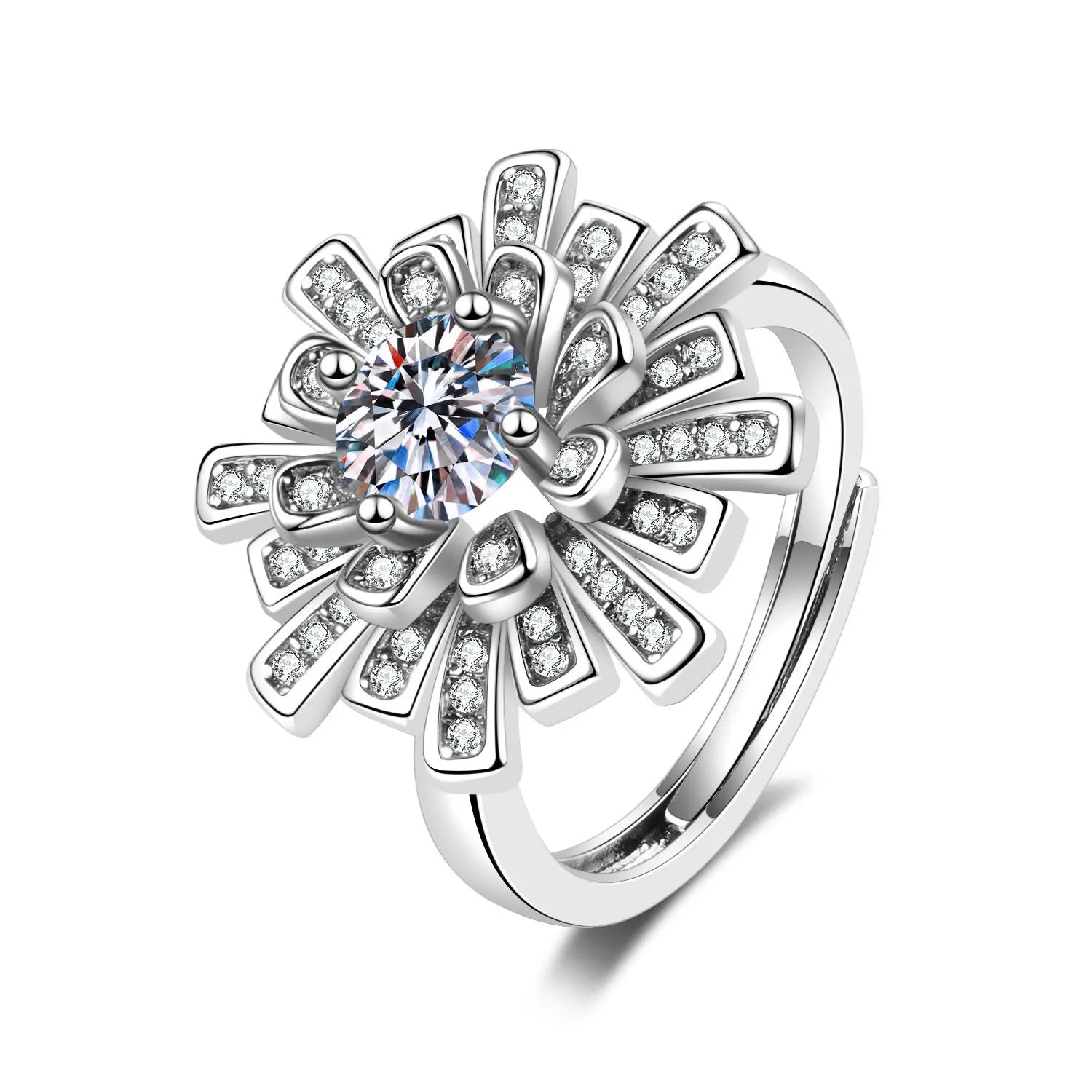 Luxury Silver Plated Wedding Ring For Women Moissanite Sunflower Ring 1 Carat Diamond Gold Classic Engagement Finger Ring