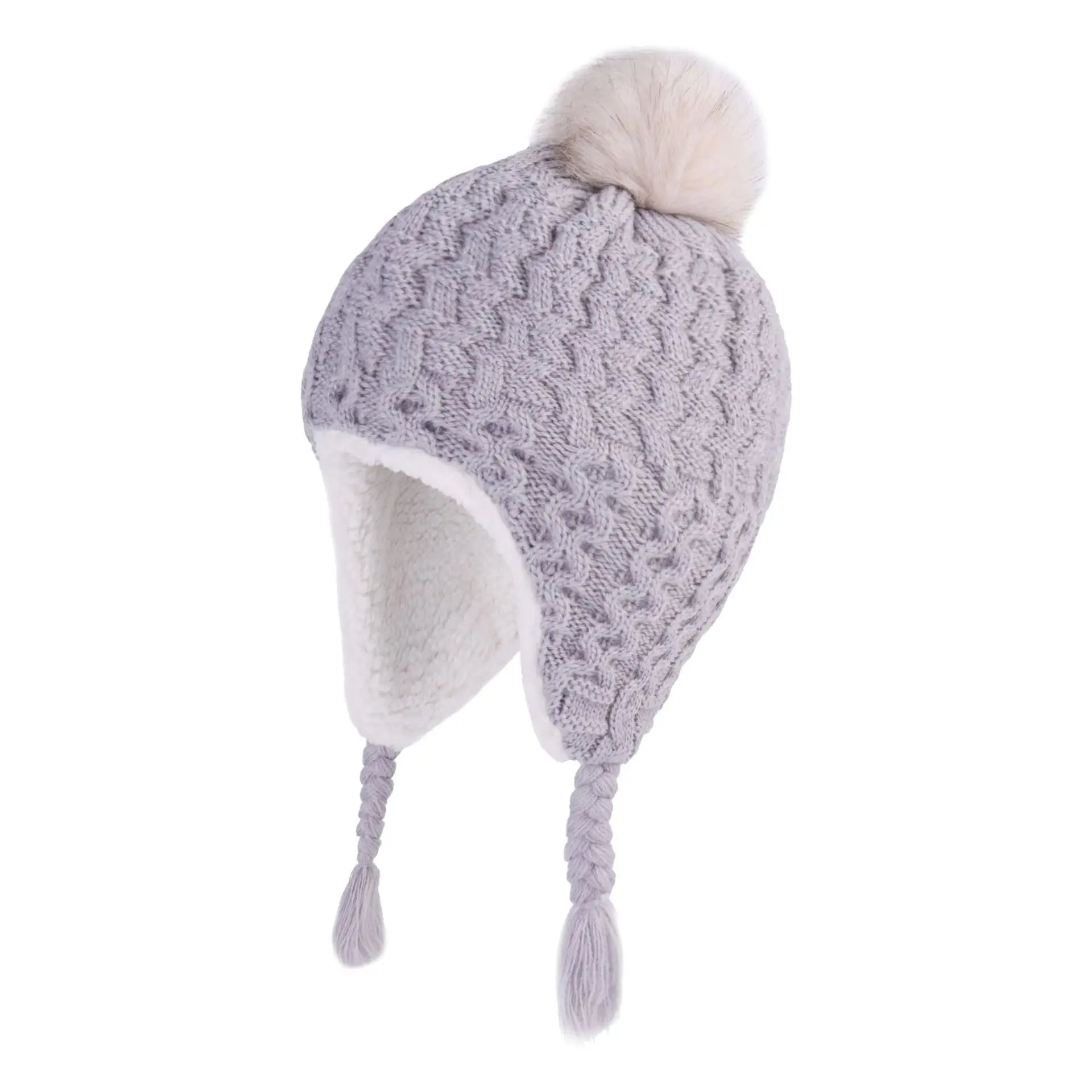 Children's autumn and winter knitted hat Solid color hairball ear cap and warm hat