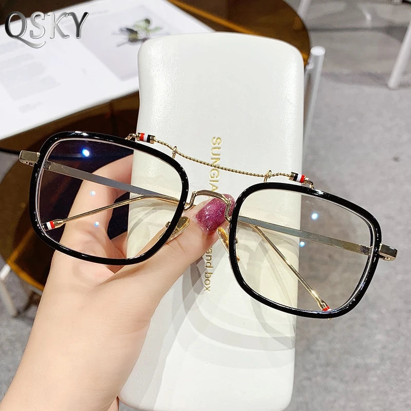 Double Beam Metal Plain Eyeglasses Computer Study Proof Radiation Spectacles Oversize Frame Blue Light Blocking Glasses Frame