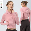 Wholesale Windproof Coldproof Yoga Jacket Front High Collar Thumb Holes Thickening Fitness Jacket