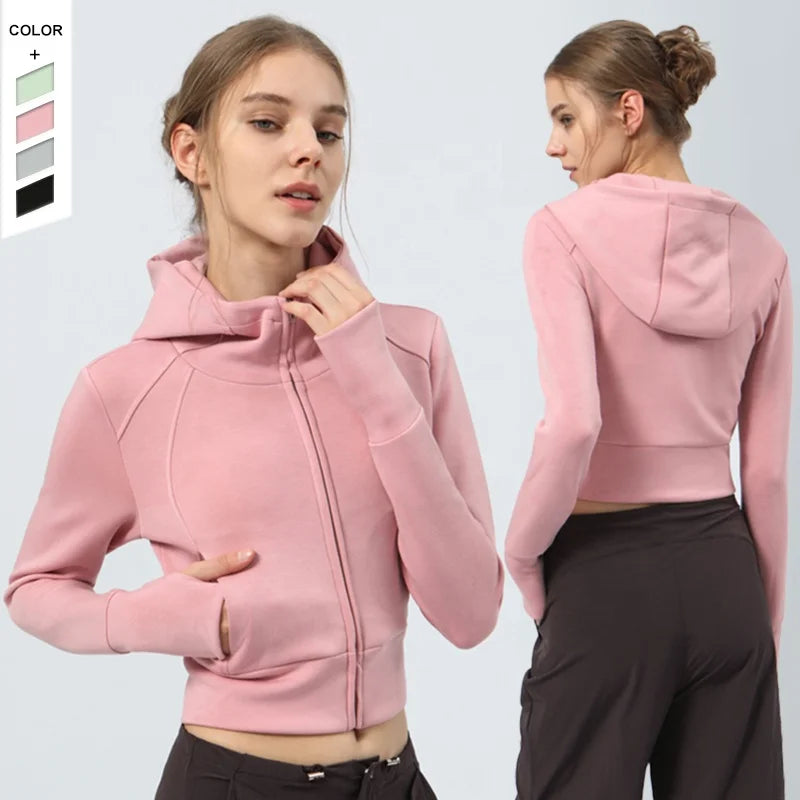 Wholesale Windproof Coldproof Yoga Jacket Front High Collar Thumb Holes Thickening Fitness Jacket
