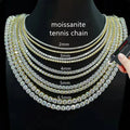 Moissanite Round Brilliant Cut Tennis Chain Necklace Hip Hop 925 Sterling Silver with Gold/Silver/Rose Gold Plating Unisex