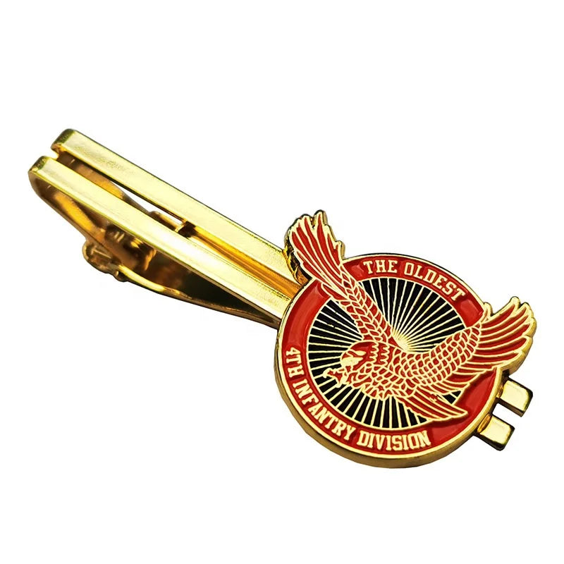 Personalized Cufflink Enamel Engraved Cuff Links Tie Clip Men Custom Gold Metal Tie Clip with Own Logo