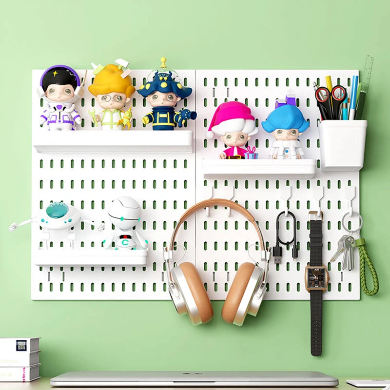 Heavy-Duty Punch-Free Plastic Pegboard Shelf for Kitchen Bedroom Study Bathroom-Wall Storage Hanging Peg Board Combination