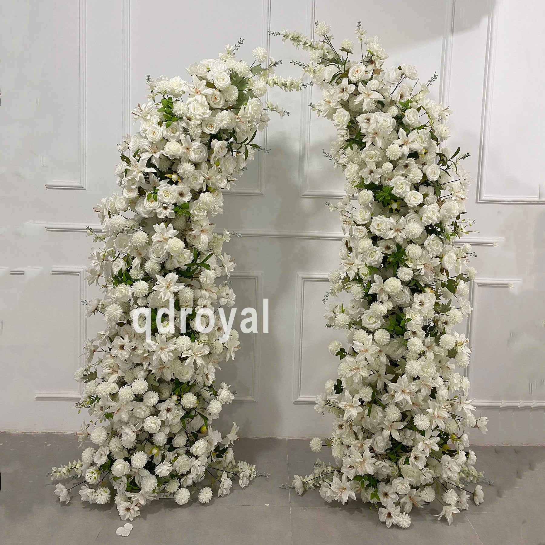 Artificial Horn Shape Flower Arch White Pink Rose Flower and Green Plants Flower Arch Single Side or Double Side Floral Arch
