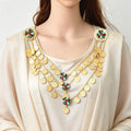 3 Layers Women Shoulder Chains Brooch Coins Pendant Statement Body Jewelry Neck Pendant Gold Plated
