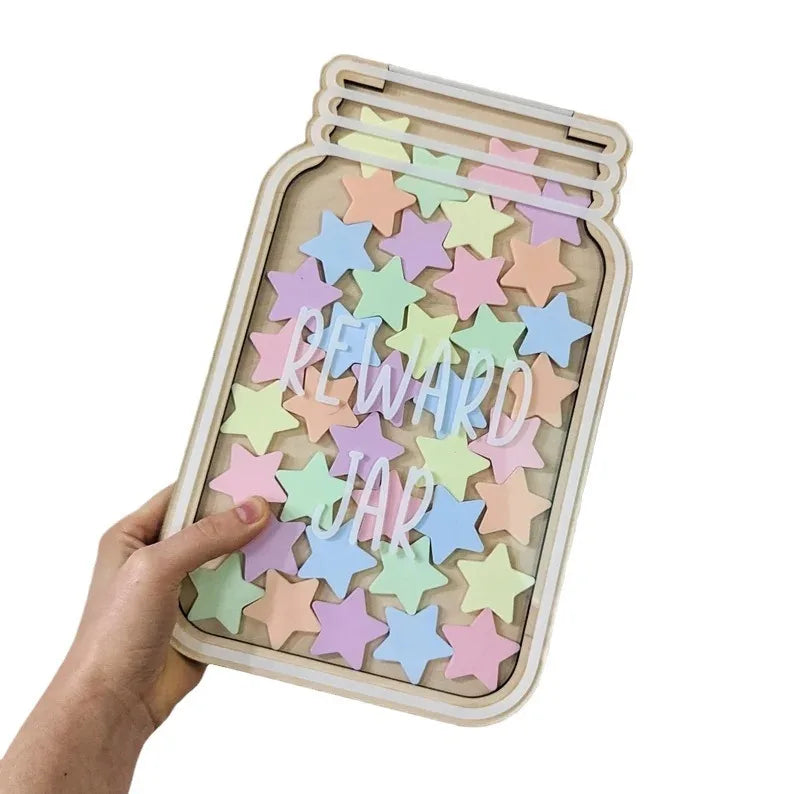 Wood Star Dinosaur Reward Jar for Kids Responsibility Management Classroom Tools Behavior Positive Reward Chart Durable