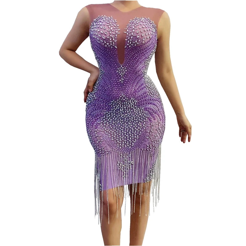 Sparkly Crystals Purple Dress Luxury Prom Dress Evening Costume  Birthday Celebrate Party Dresses