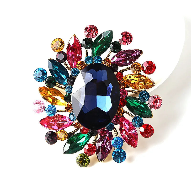 Jachon Magnificent Vintage Flower Shaped Alloy Plating Jewelry Mosaic Process Big Shiny Rhinestone Women Brooch