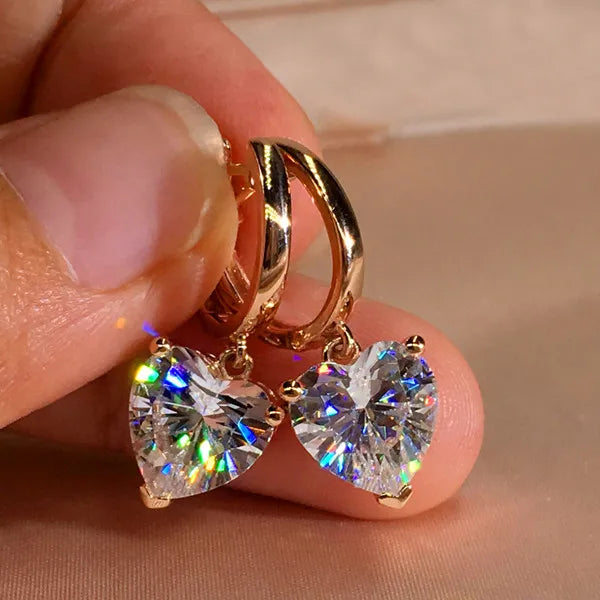 Huitan Romantic Heart Square Diamonds Shiny Princess Cut Zircon Earrings Lovely Sweet Girls Women Gold Silver Beautiful Earrings