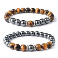 2021 Lava Tiger Eye Turquoise Natural Map Stone Men Metal Wrist Chain Beaded Bracelet
