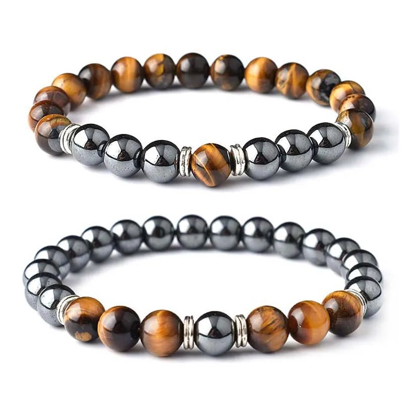 2021 Lava Tiger Eye Turquoise Natural Map Stone Men Metal Wrist Chain Beaded Bracelet