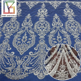 New Design Sequins Bridal Wedding Evening Dress Tulle Mesh Luxury Pearl Beaded Lace 100% Polyester Embroidery Lace Fabric