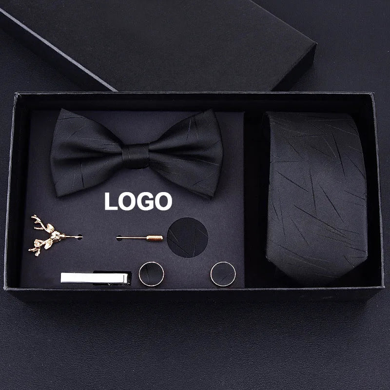 Easy Way Plain Men Ties for Wedding Business Handkerchief Cufflinks Solid Colors Necktie Set