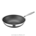 Factory Tri-ply 304 Stainless Steel Honeycomb Wok Pan Non-stick Induction Silver Multi-Size with Glass Lid