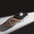 YSS Hot Sales Walnut Rectangular Telescopic Coffee Table Minimalist Villa Marble Combi with Square Ornament Stone Material