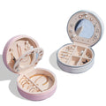 Wholesale Fashionable Waterproof White Pink PU Leather Female Ring Earrings Necklace Jewelry Organizer Storage Box Mirror 100