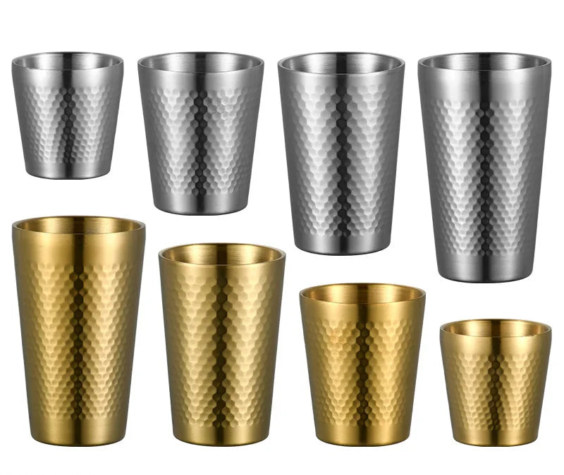 Modern Stainless Steel Double-Walled Coffee Tumbler Hammered Design Reusable Beer Mug Stackable Double-Walled for Hot Cold