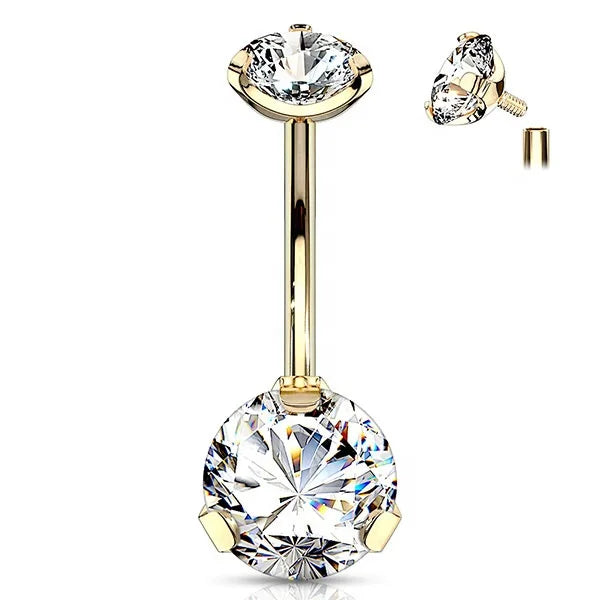 ASTM F136 Titanium 14G  Internal Threaded Prong Set Zircon Belly Button Navel Rings Charm Belly Ring  Piercing Body Jewelry
