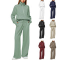 2025 Autumn Winter Two-Piece Casual Fashion Oversized Zip Cotton Sweatshirt Wide-Leg Sweatpants Sports Daily Wear