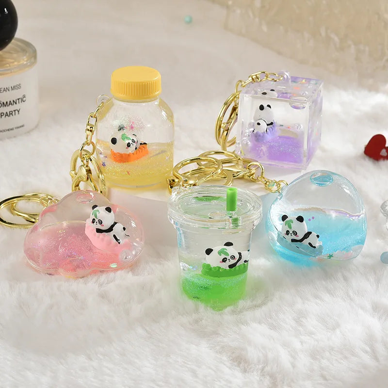 Floating Liquid Panda Keychain Cute Series Acrylic Animal Pendant
