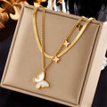 2023 New Arrival Non Tarnish Double Layer 18k Gold Plated Stainless Steel Butterfly Jewelry Women Necklace