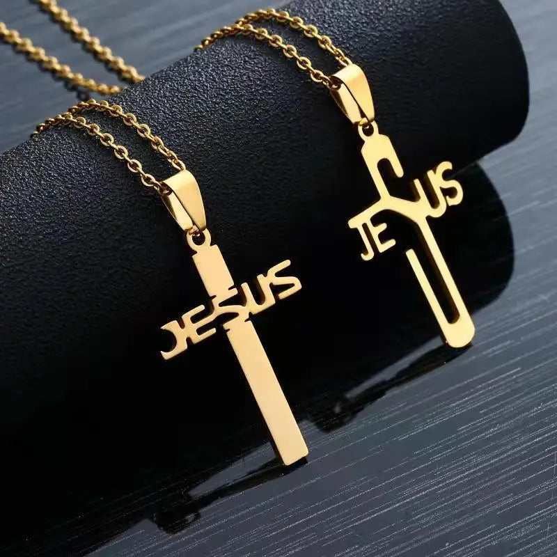 Dainty Non Tarnish 18K Gold Silver Plated Stainless Steel Jesus Cross Pendant Necklace Jewelry for Women