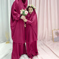 2023 High Quality Muslim Girls 2 Piece Jilbab Abaya Large Swing Solid Color Parent-child Gown for Kids Islamic Clothing