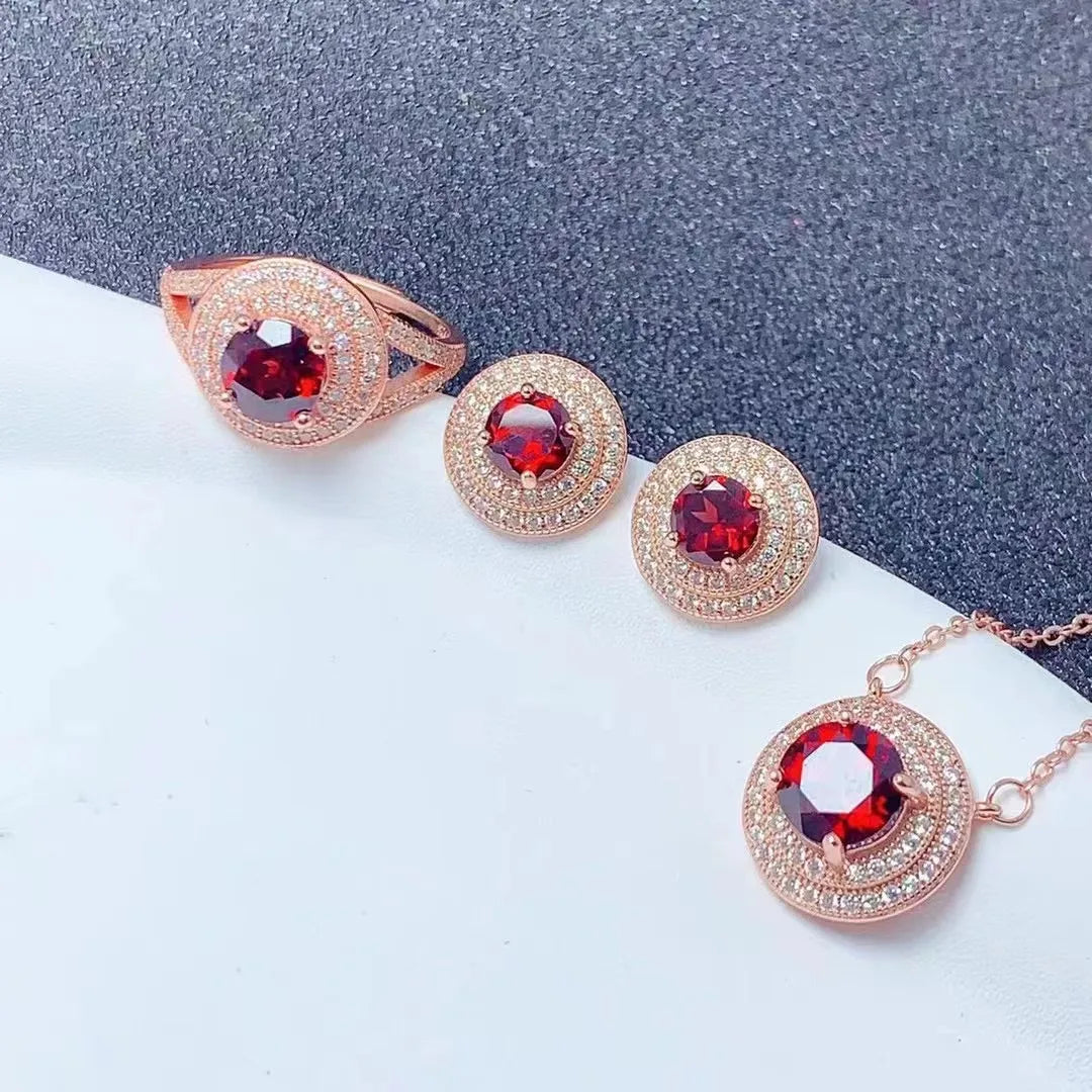 Dubai Fashion Natural Garnet Earrings Sets Wholesale Fine Jewelry for Engagement Occasions