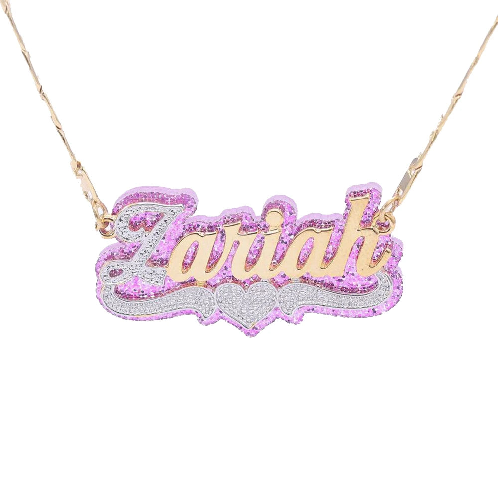 Best Selling Products Brass Metal Two Tone 18K Gold Silver 3D Custom Name Plate Necklace Personalized for Gifts