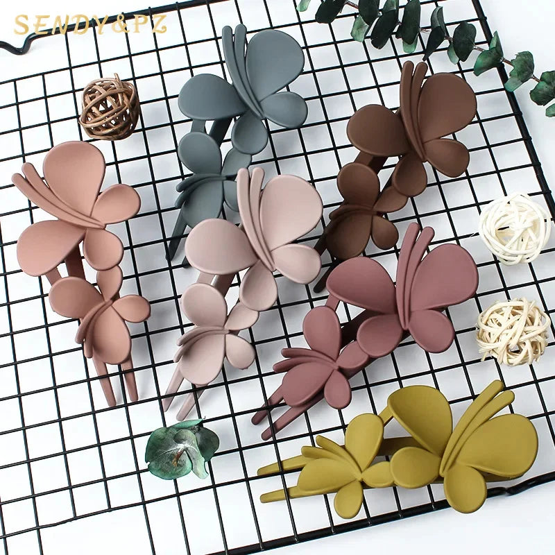 Wholesale New Fashion Large Frosted Double butterfly Duckbill Clip Elegant Hair Clip for Women