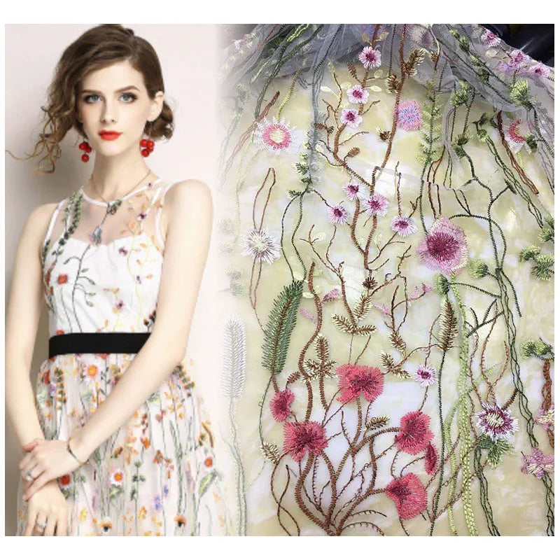 Hot Selling Wholesaler Flower Embroidery Tulle Lace Fabric Bridal Floral Wedding Mesh Lace Fabric