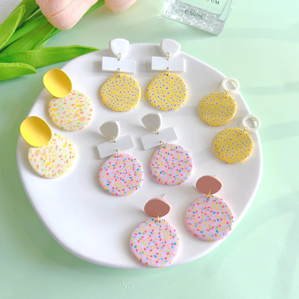 Bohemia Geometric Pattern Earrings Wholesale Bohemian Handmade Colorful Round Polymer Clay Stud Earrings Women