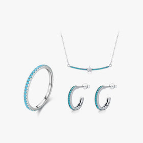 Europe Vintage Fashion Pure 925 Sterling Silver Turquoise Necklace Earrings Ring Jewelry Sets for Women Girls