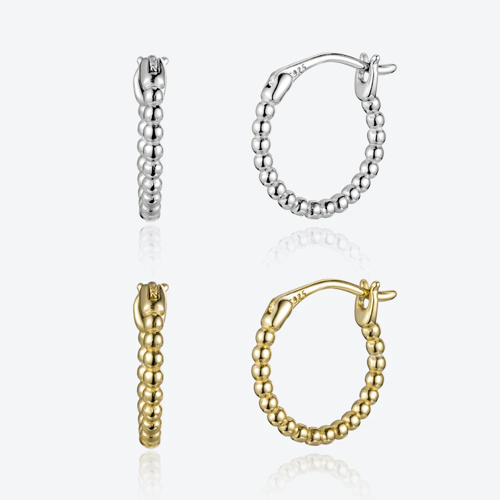 FUAMAY Aretes De Plata 925 Sterling Silver Beaded Earrings Beaded Hoop Earring