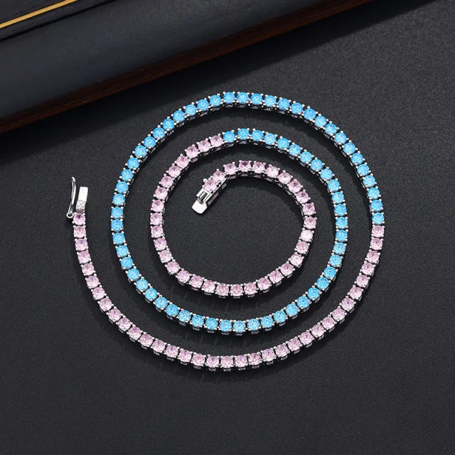18K Gold White Plated Cubic Zirconia Round Colored Stone 3MM Classic Tennis 18 Inches Chain Necklace for Women