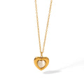 Fashion Minimalist Classic Stainless Steel 18K Gold Plated Pearl Shell Love Heart Pendant Necklace Link for Unisex Anniversary