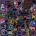 Vi-50pcs New Personalized Cartoon Neon Light Sticker Pack for Laptop Luggage Notebook Guitar Vinyl Decorative Sticker