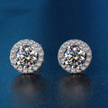 Best Selling Trendy 925 Silver Round Cut 7mm/1.5ct Perfect Simulated Diamond Ladies Classic Halo Earrings