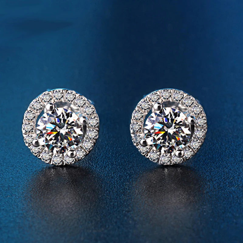 Best Selling Trendy 925 Silver Round Cut 7mm/1.5ct Perfect Simulated Diamond Ladies Classic Halo Earrings