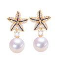 Women's Wholesale Zircon Starfish Stud Earrings with Natural Freshwater Pearl Jewelry Accessory