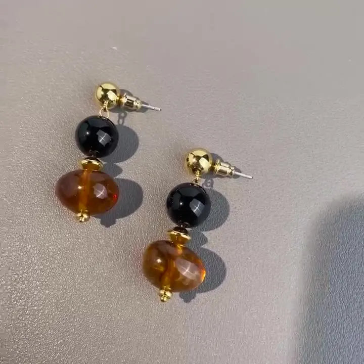 Shescity Trendy Elegant Style Gold Plated Drop Earrings Agate Beads Light Luxury Jewelry Women Stud Earrings for Gifts