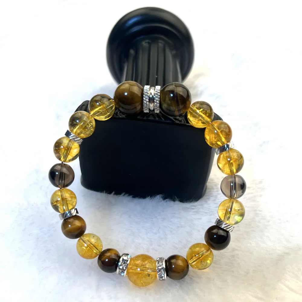 Wholesale Trend Original Yellow Tiger Eye Citrine Beaded Vintage Religious Geometric Wedding Gift Bracelet for Couples Men Women